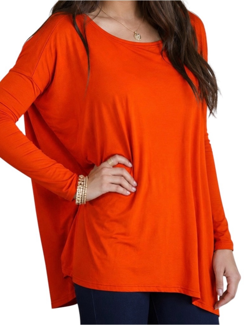 Piko 1988 Orange Bamboo Tunic Top Long Sleeve L